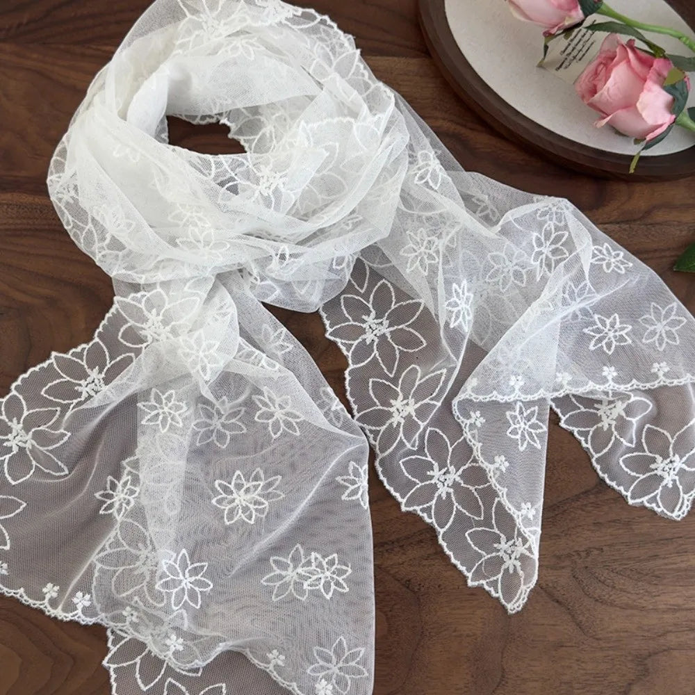 Retro Embroidered Flower Lace Scarf Lightweight Long Sunscreen Shawl