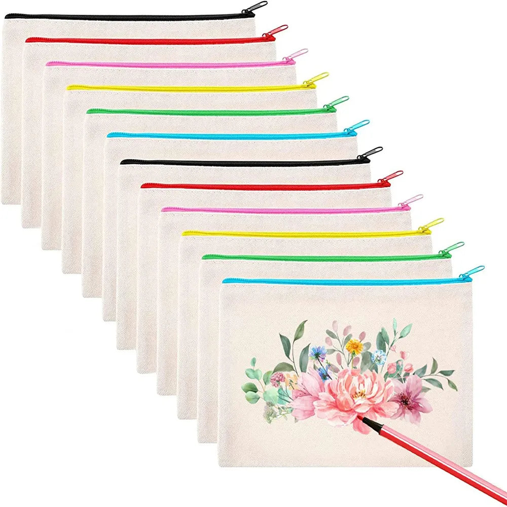 12pcs Canvas Zipper Pouch Blank DIY Craft Pencil Case Multipurpose Makeup Bags for Pen, Cosmetic, Invoice Bill, Travel Toiletry Vue Default Title