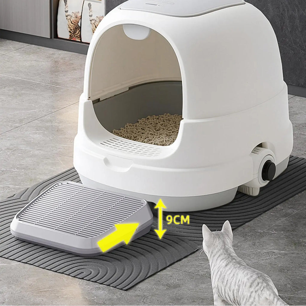 35x31cm Function Litter Box Step Cat Litter Catcher Mat Ramp Double Layer Elevated Tray w/ Filter Non-Slip Trapper Easy Cleaning Vue
