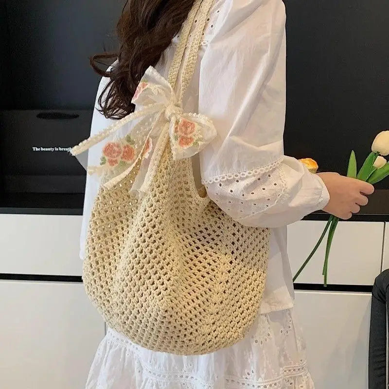 Large Capacity Woven Bag Women's Shoulder Bags Casual Straw Wicker Woven Ladies Handmade Summer Beach Tote Messenger Bag Vue