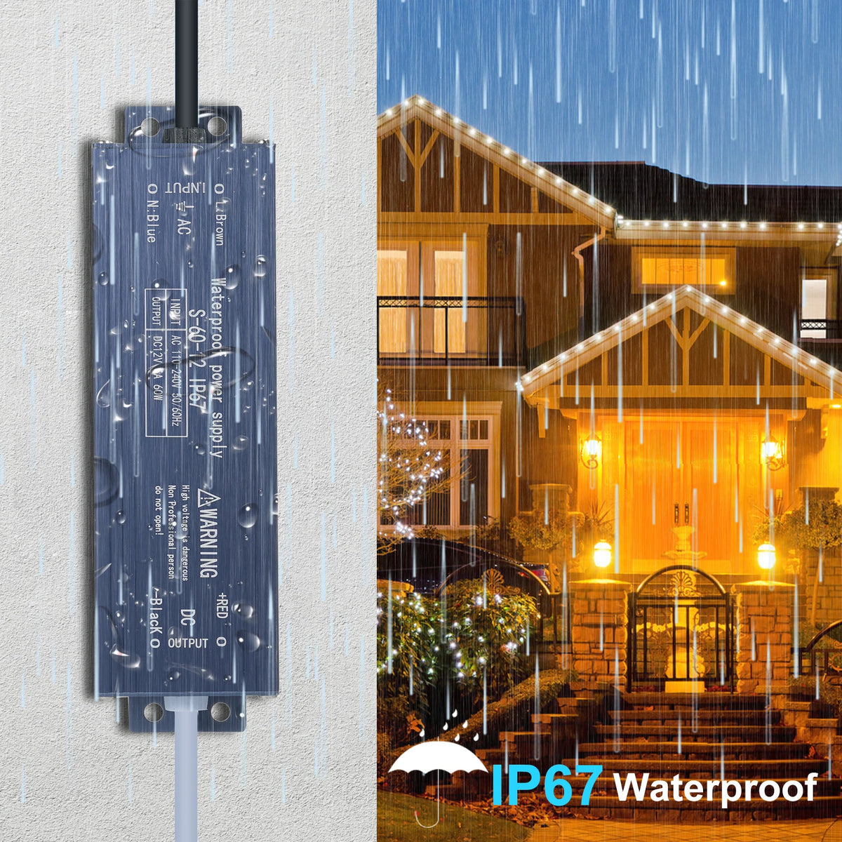 IP67 Waterproof LED Driver Switch Power Supply Transformer Adapter AC 180V-240V to DC 12V 400W Constant Voltage Output for LED Vue