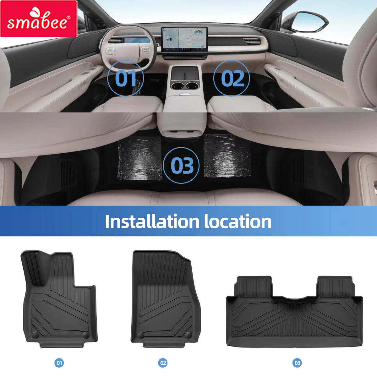 Smabee for Xpeng G6 2023 2024 2025 2026 Car All-Weather Floor Mats Cargo Liner Trunk Pad TPE 3D Foot Mat Accessories Vue