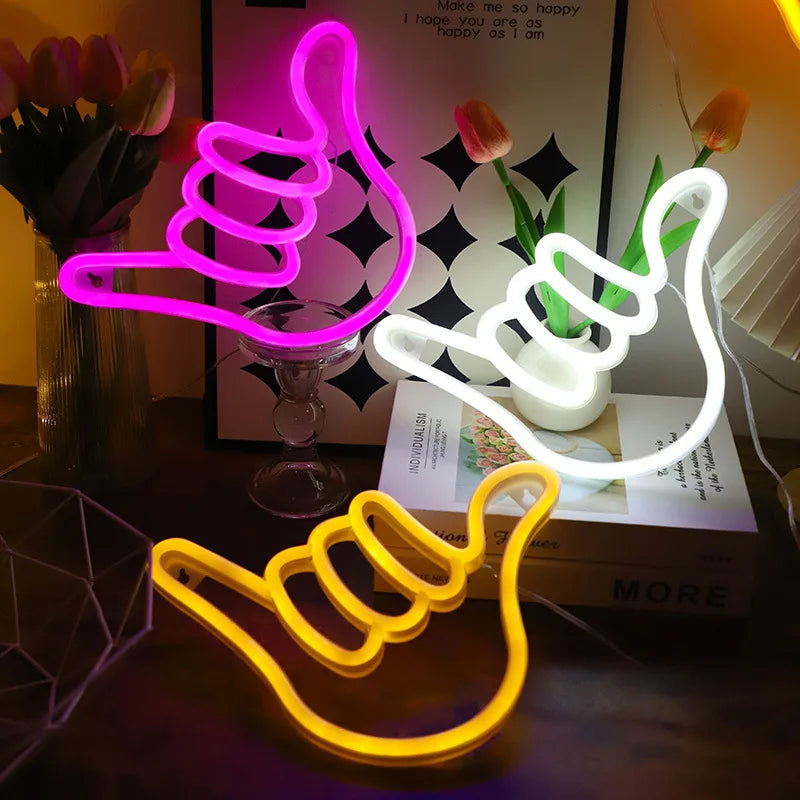 Finger Neon Sign Lights USB/Battery Powered LED Bar Light for Bedroom Room Decoration Gift Night Light Party Holiday N12 Vue