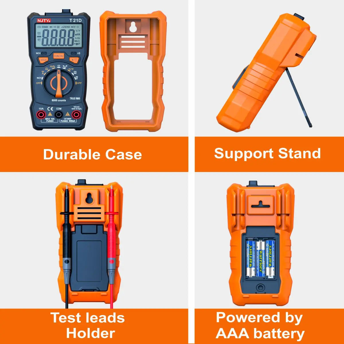 NJTY T21D Digital Multimeter 6000 Counts Voltmeter AUTO Current Resistance Temperature Diode Multi Tester with Backlight Screen Vue