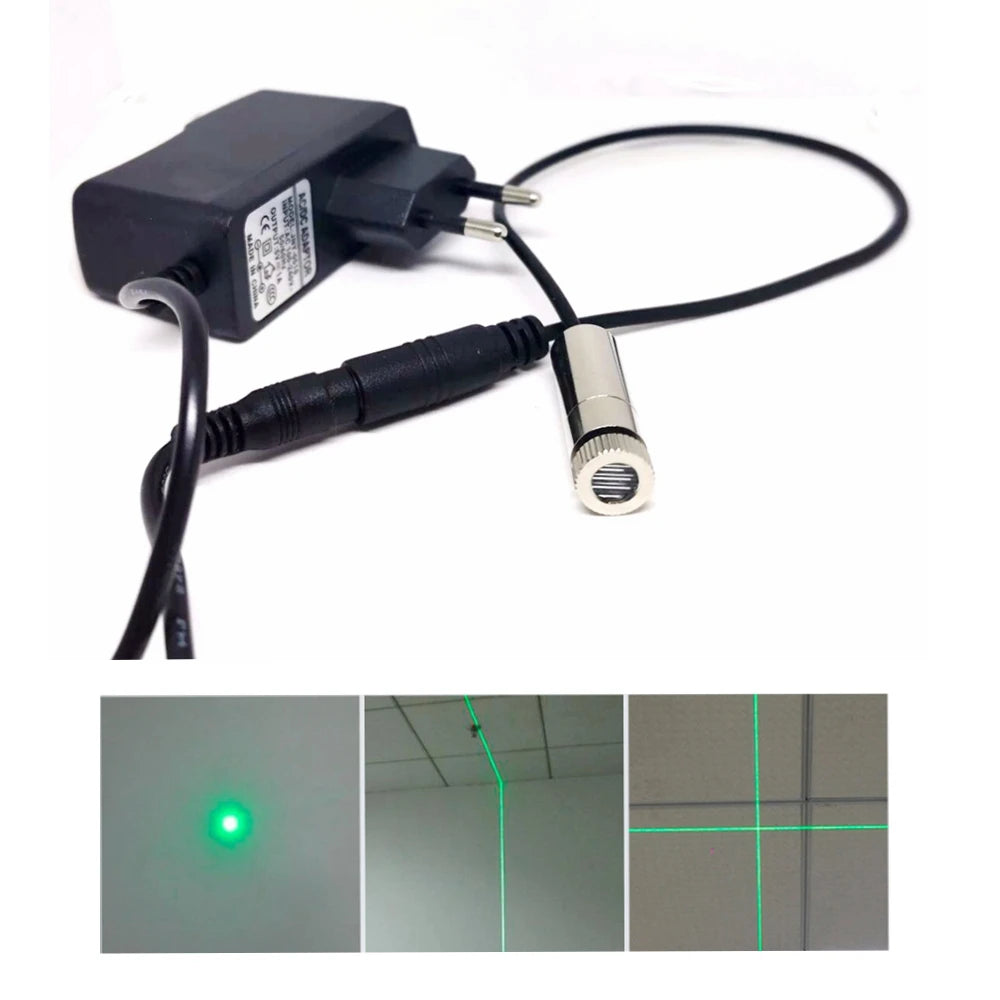 Focusable 515nm 520nm 10mW Laser Module Cross/Line/Dot Green Beam With 5V AC Power Adapter 12*35mm Vue
