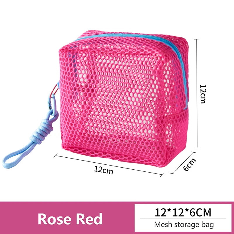 Portable Mesh Cosmetic Bag Dopamine Color Storage Makeup Case Women Mesh Toiletry Storage Pouch Organizer Sundries Storage Bag Vue Rose red