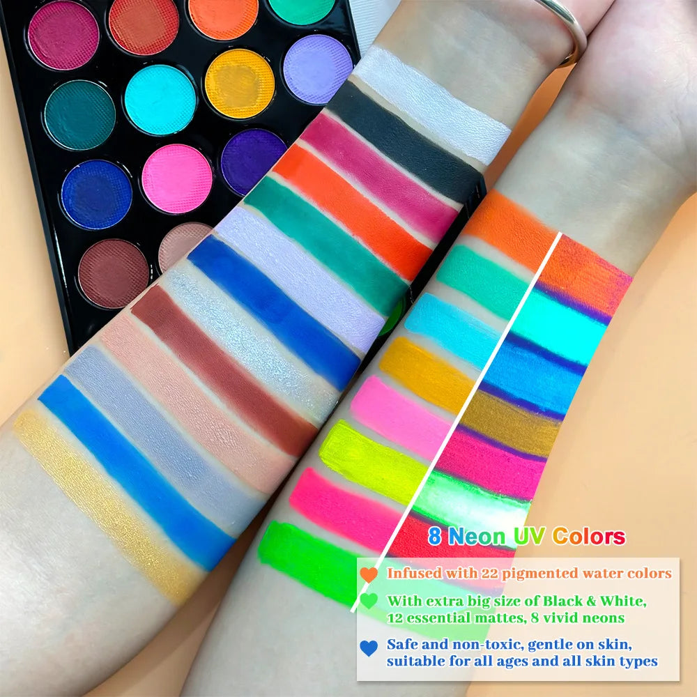 22 Color Face Body Painting Kit for Kids Adults Face Paint Makeup Palette Halloween Carnival Artist Cosplay Art Party Vue