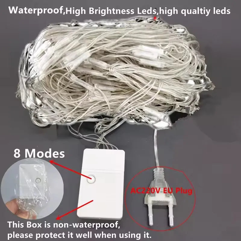 Led Net Mesh String Lights EU Plug 220V Street Garlands Christmas Decorations Outdoor New Year Wedding Party Garden Bush Decor Vue