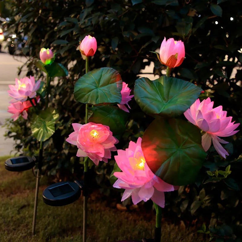3 Head Simulation Lotus LED Solar Lights Christmas Party Waterproof Outdoor Garden Lawn Lamps House Decoration Night Light 064 Vue