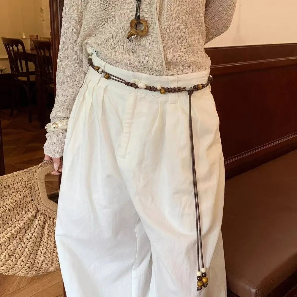 Ethnic Hand-woven Waist Chain Wooden Bead Adjustable Decorative Belt
