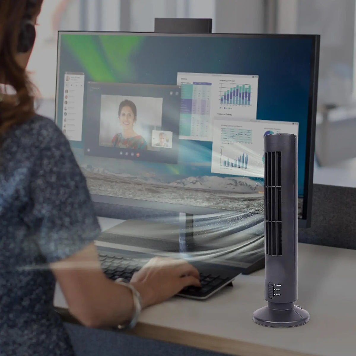 Bladeless Tower Fan with Powerful Airflow - Quiet Plug-in Standing Fan Space Saving for Bedroom, Office, Garage, Room, Dorm Vue