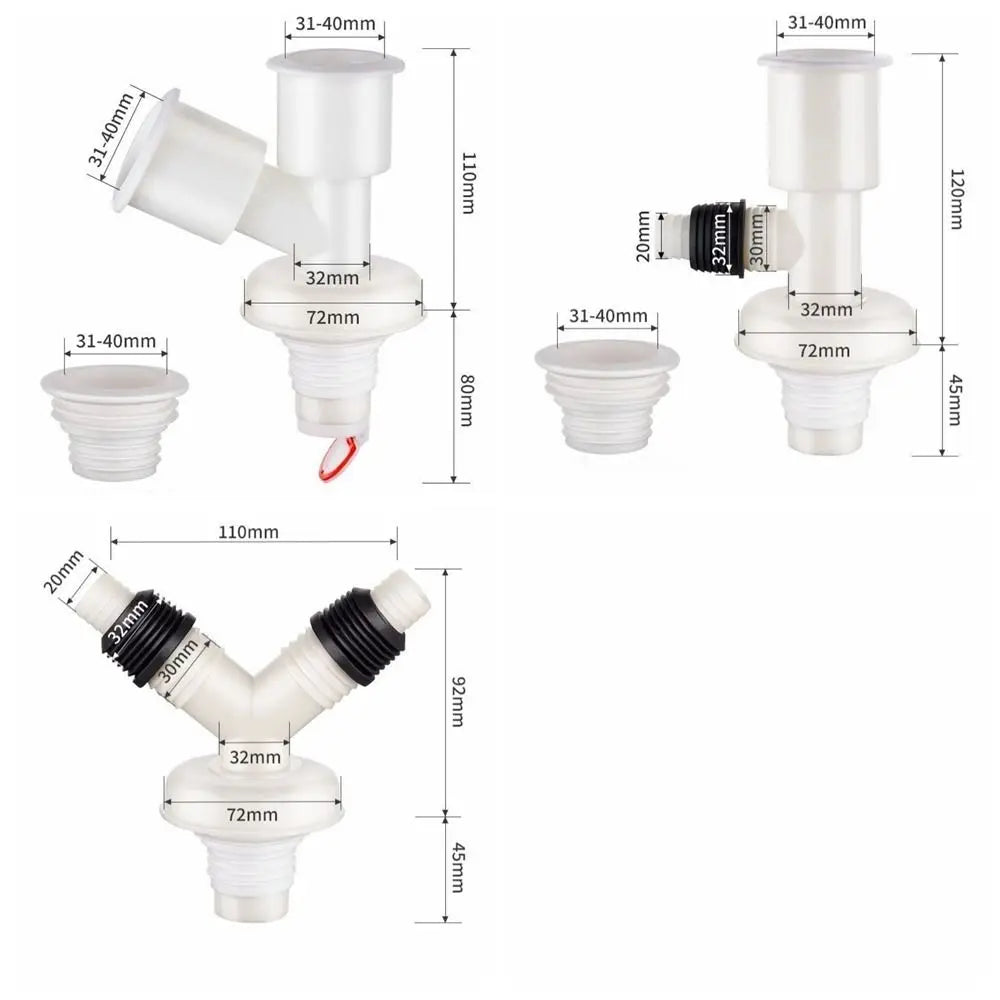 Dual-Interface Washing Machine Drain Tee Dual-Purpose Anti-Return Floor Drain Joint Pipe Connector Two-In-One Drain Pipe Tee Vue