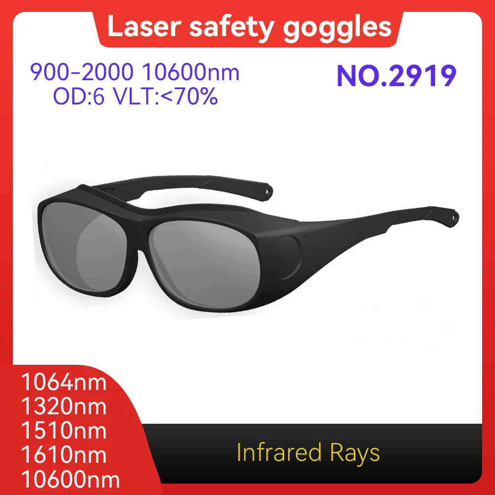Laser Goggles ANSI Z87.1 Approved OD7+ 800-1100nm Impact-Resistant PA Frame Laser Lenses for High Power Fiber Laser Cutting Vue Model 2919 OD6