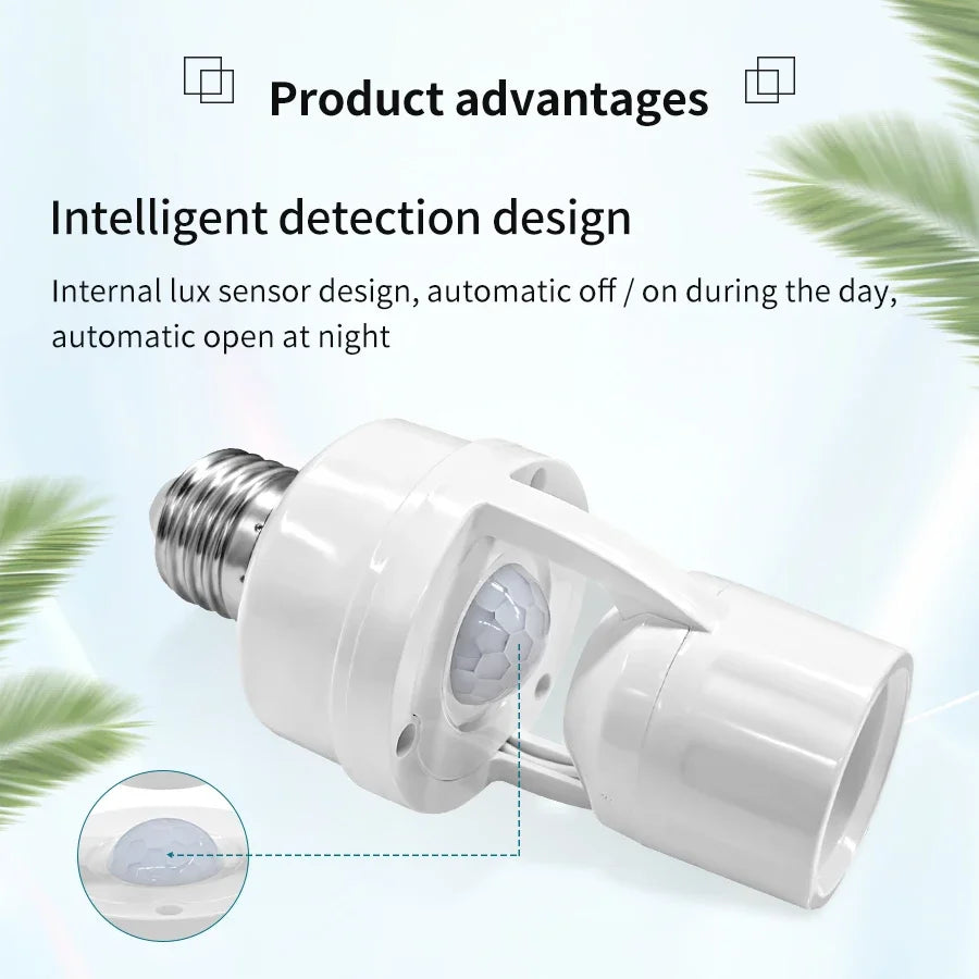 E27 Bulb Holder with PIR Motion Sensor E27 Lamp Base Socket Converter Smart Light AC100-240V Switch Infrared Body Human Detector Vue