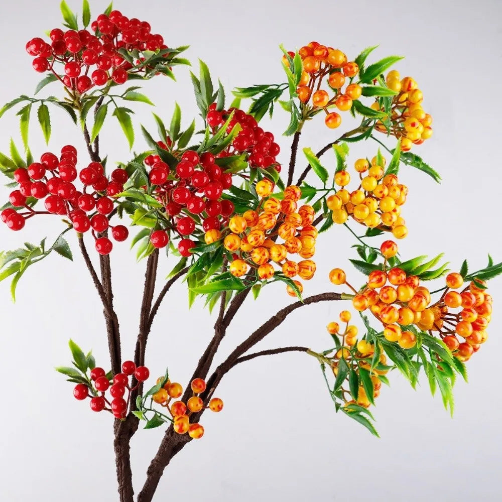 Green Leaves Artificial Foam Berries Branch Faux Good Luck Fruits Plastic Artificial Berries Fruit Luxury Elegant Fake Plants Vue