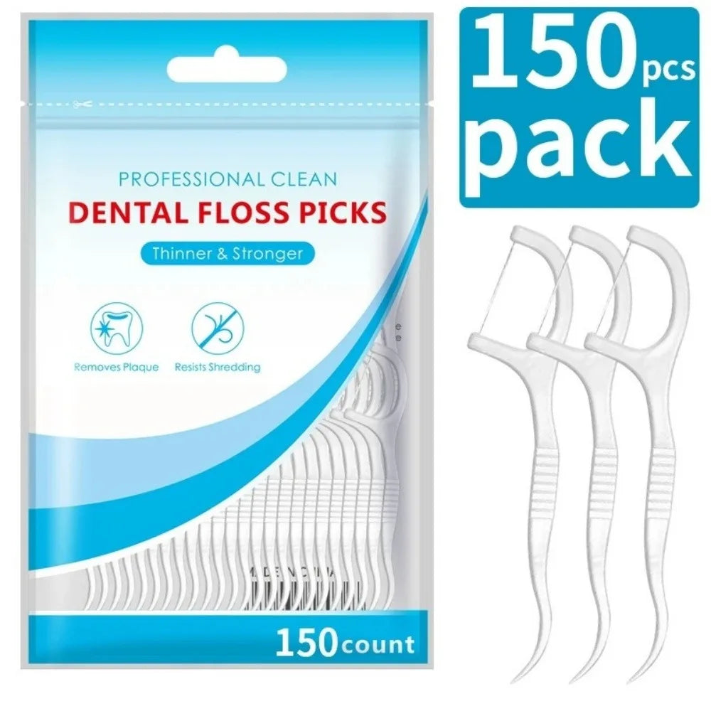 50/150/300/600Pc Ultra Thin Dental Floss Stick Disposable Portable Interdental Picks Deep Clean Teeth Gap Travel Daily Oral Care Vue 150pcs