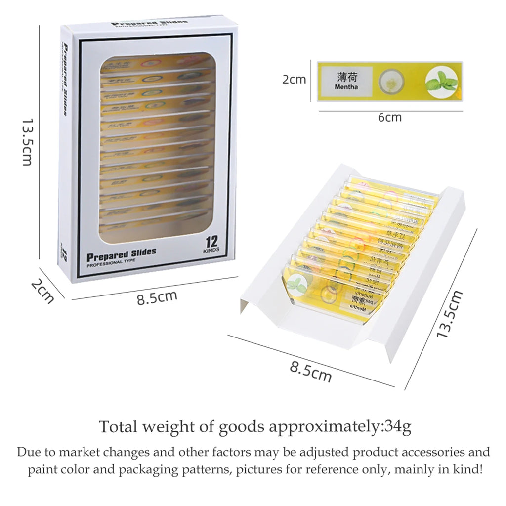 12Pcs Microscope Slides Toys, Plastic Biological Prepared Slide with Specimens Science Education for Kids Vue
