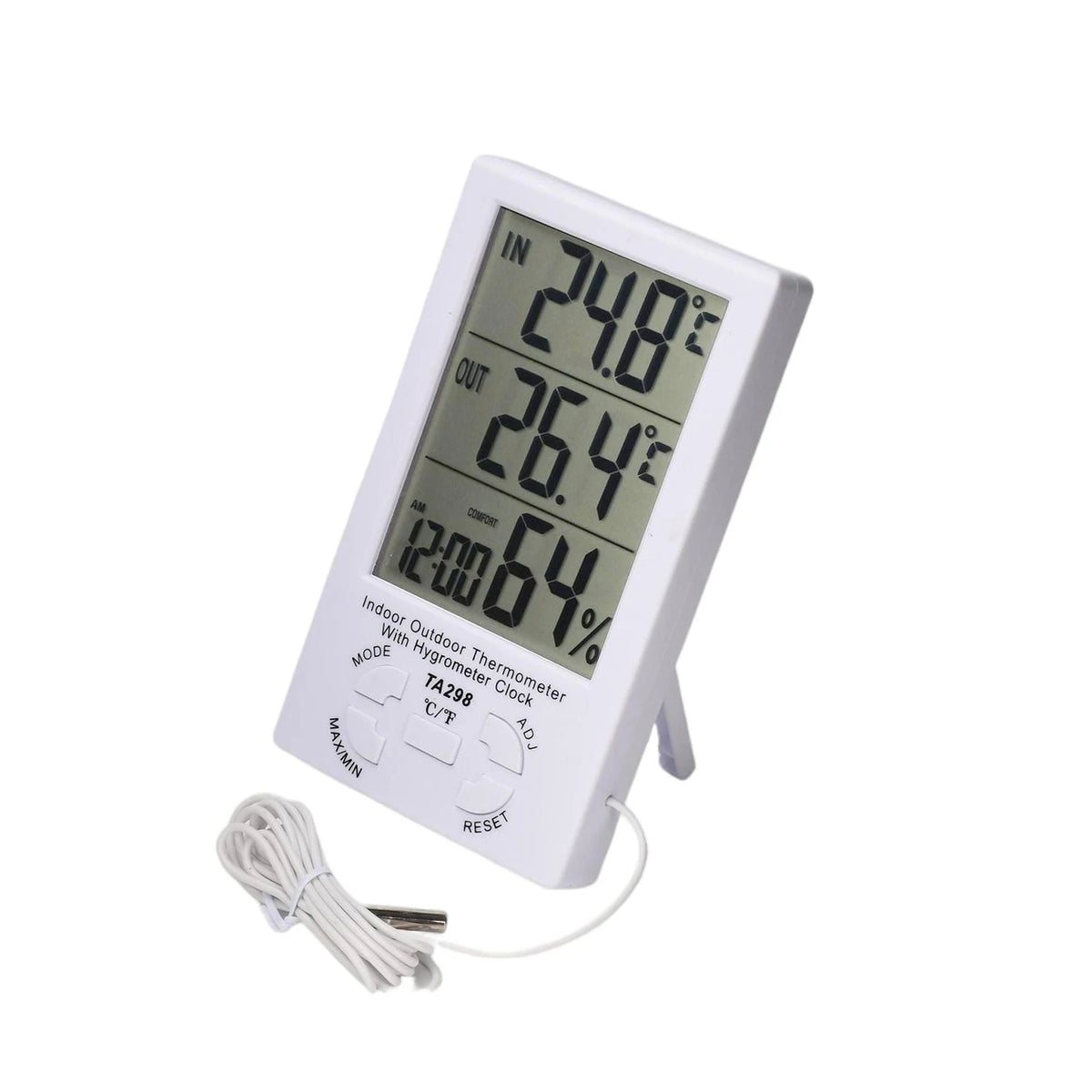 LCD Display Digital Thermometer Hygrometer -40~70℃/10-99%RH with 1.5m Probe C/F Switch Max Min Memory Temperature Humidity Meter Vue Default Title