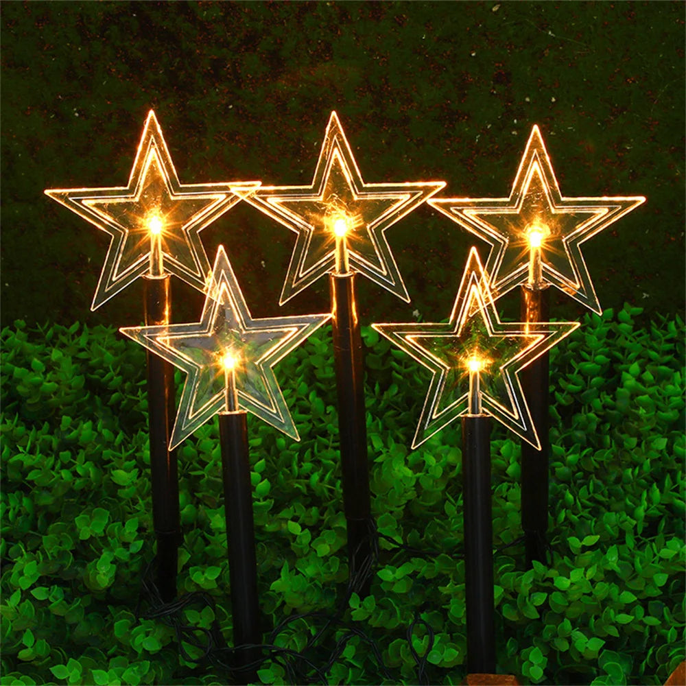 Solar Pathway Lights Outdoor Waterproof Warm White Star Christmas Pathway Lights 5 Pack Landscape Stake Lights Garden Patio 730 Vue
