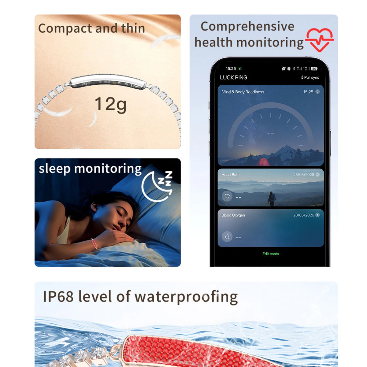 2026 Smart Bracelet Smartwatch Heart Rate SpO2 Sleep Monitor Pedometer IP68 Waterproof BT5 LongBattery Mag Charge AndroidiOS Vue