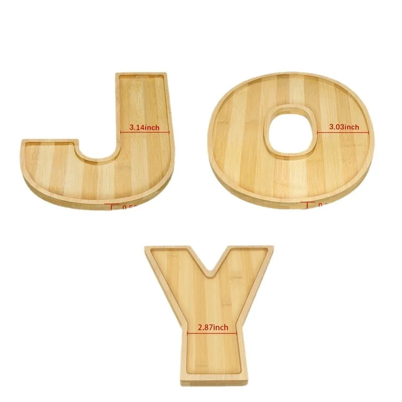 Bamboo Letter JOY Serving Tray Charcuterie Platter Cake Cookie Fruit Plate Rustic Holiday Centerpiece Table Decor For Christmas Vue