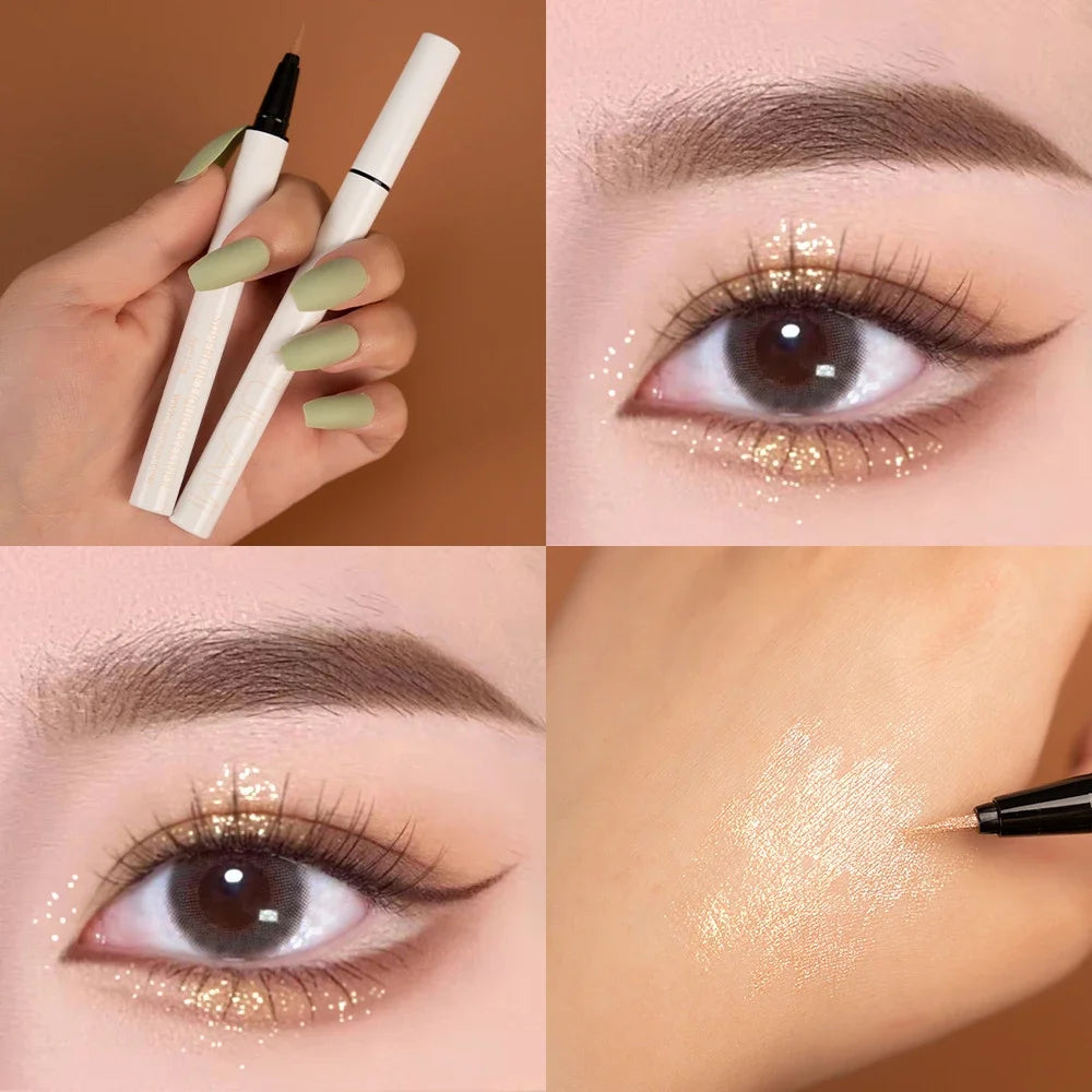 Pink Rose Glitter Eyeshadow Pencil Eyeliner Long-lasting Highlighter Lying Silkworm Pen Cosmetic Makeup Waterproof Liquid Liner Vue