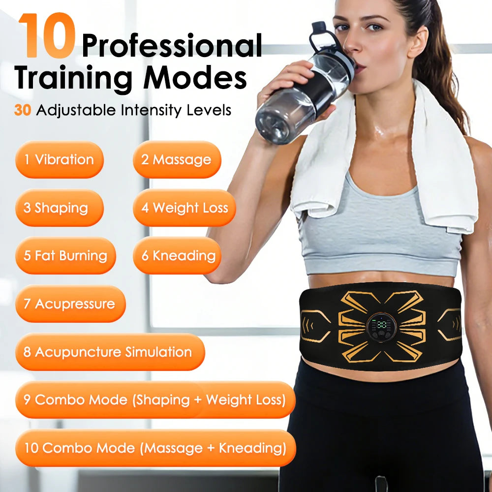 EMS Muscle Toning Belt – Abs & Waist Massager Fitness Device EMS Toning Belt Vue 10 mode 30 gear United Kingdom USB Type-C