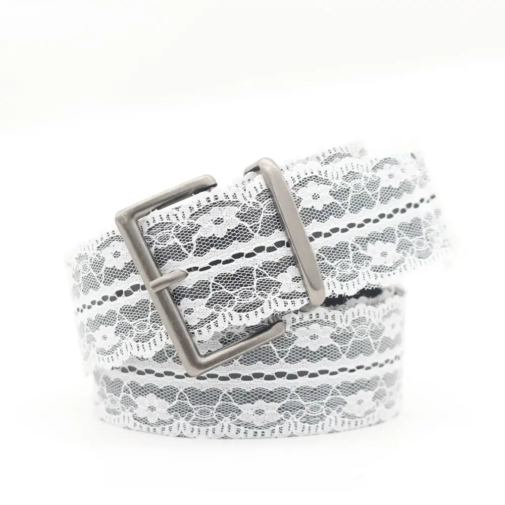 Beautiful Lace Waist Belt White Floral Leather Casual Strap Decor