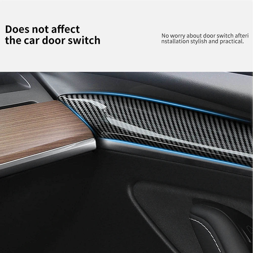 YZ For Tesla Model 3 2019-2023 Model Y 2021-2024 Car Front Door Inner Armrest Panel Cover Trim ABS Door Trim Sticker Accessories Vue