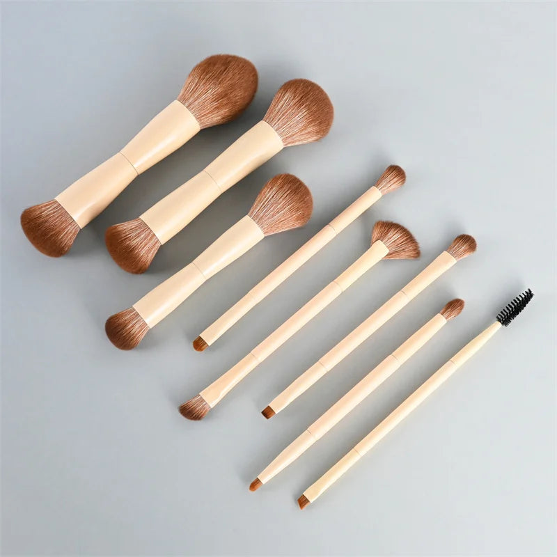 8Pcs Double Ended Makeup Brushes Set Cosmetic Brush Powder Blush Foundation Eyeshadow Eyebrow Brush Face & Eye Makeup Brush Kit Vue