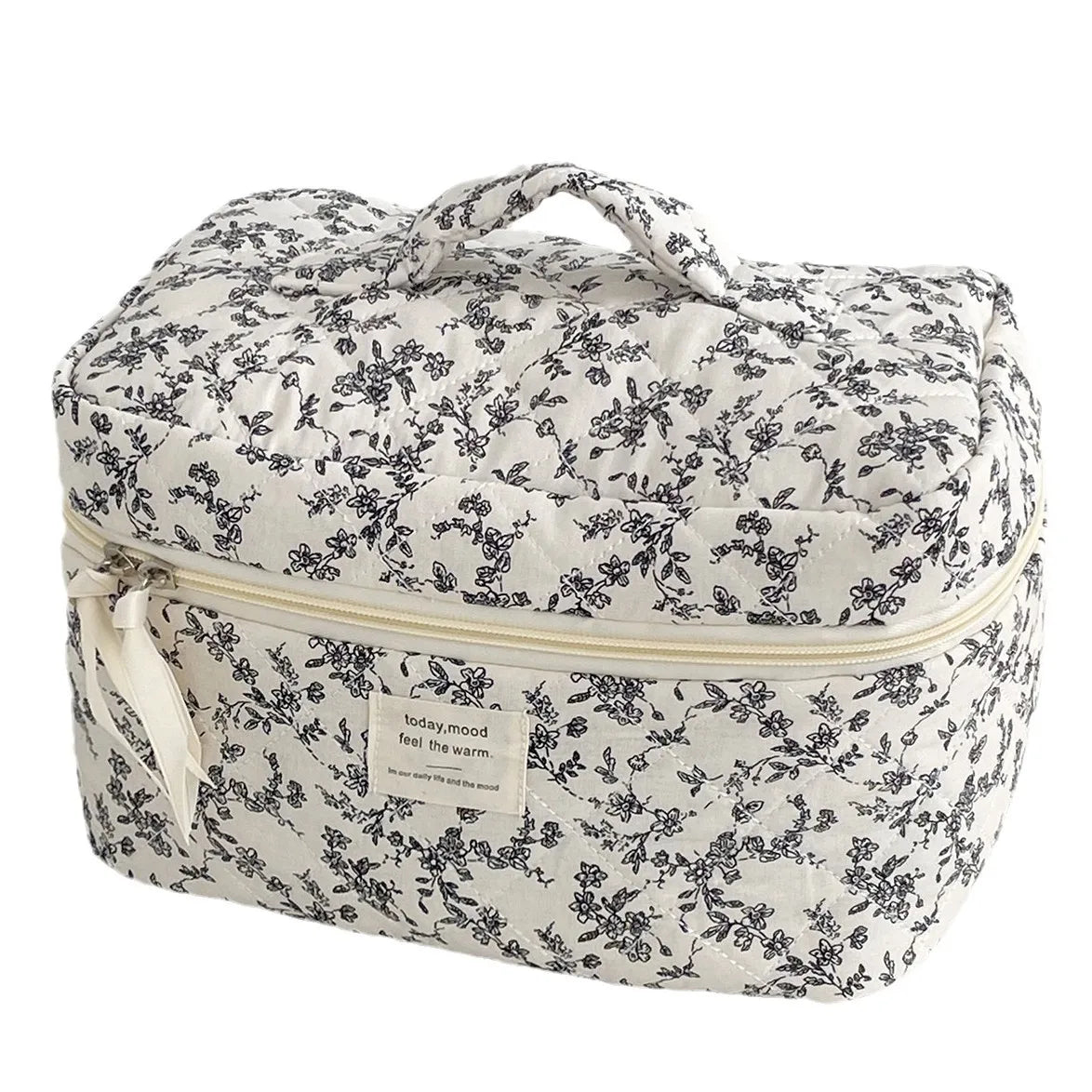 Fashion Black Flower Women Quilting Bags Handbag Travel Organizer Cosmetic Makeup Storage Pouch Portable Zipper Tote Bag Vue