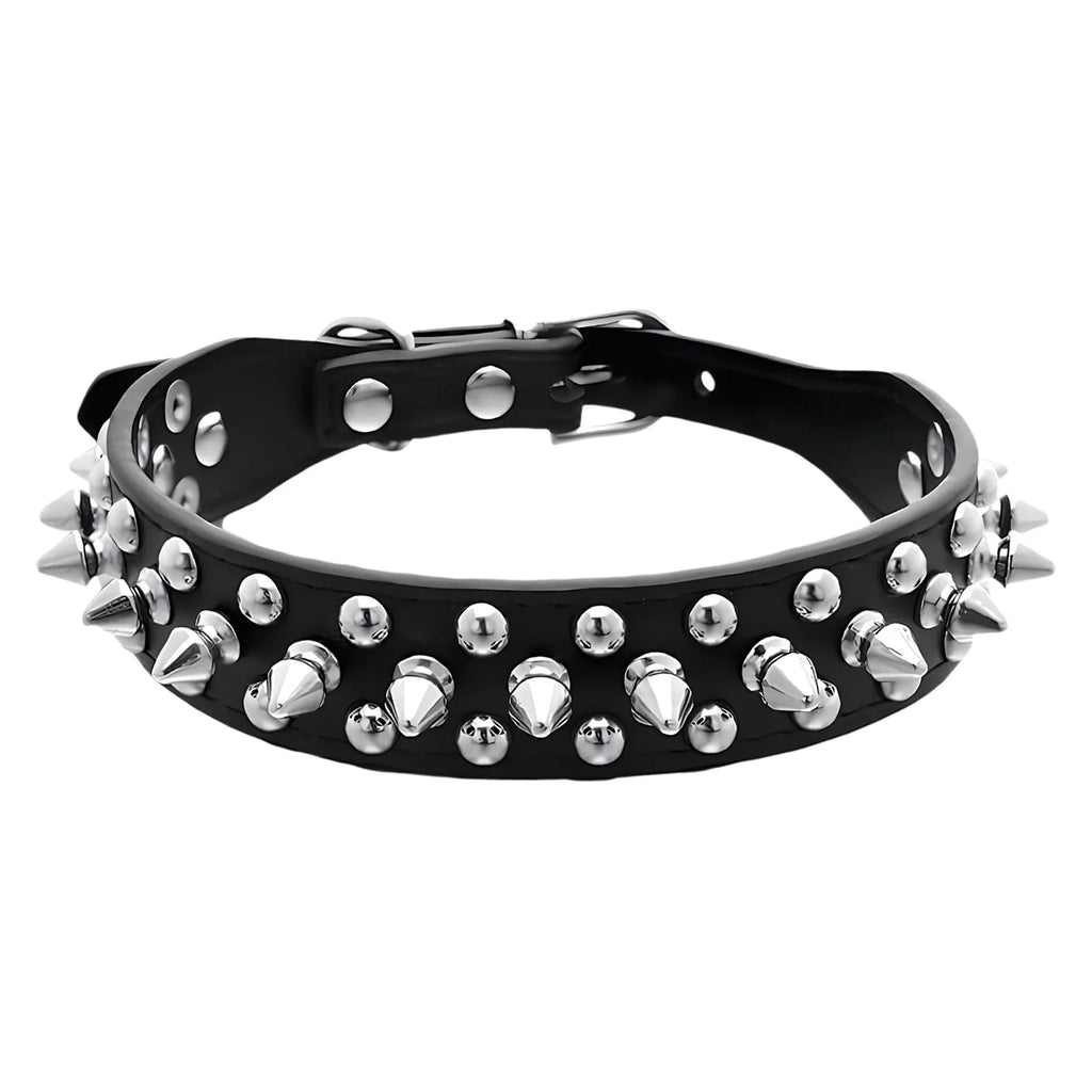 Spiked PU Leather Dog & Cat Collar | Rivet Punk Stud Style Spiked Pet Collar Vue Black M China Mainland