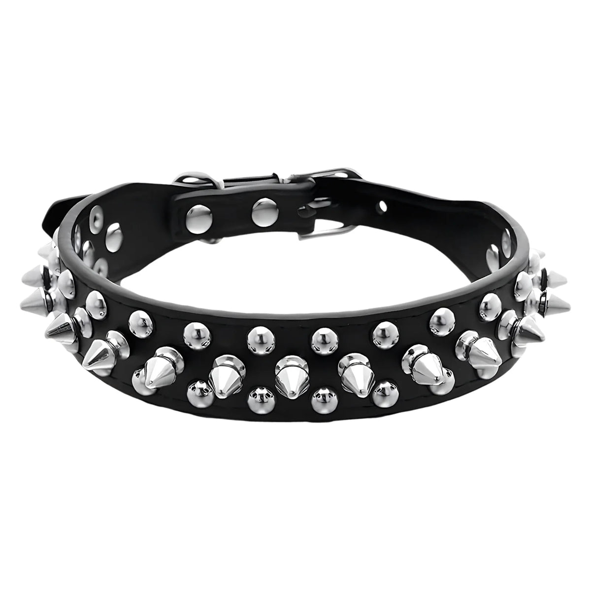 Spiked PU Leather Dog & Cat Collar | Rivet Punk Stud Style Spiked Pet Collar Vue Black M China Mainland