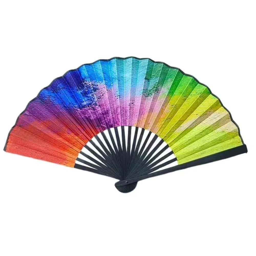 Fashion Gradient Colorful Folding Hand Fan Leopard Print Reflective