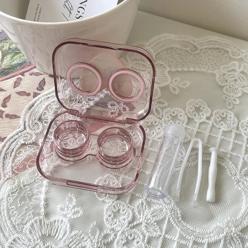 1Set Transparent Love Bow Contact Lens Case Contact Lens Cases Girl Portable Beauty Pupil Box Storage Eye Care Container Box Vue