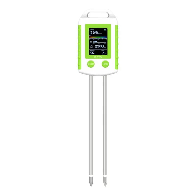 ABKW-6-In-1 Soil Tester Fertility Temperature Humidity Light PH Meter 90° Rotatable LCD Backlight Soil Hygrometer Vue White Green