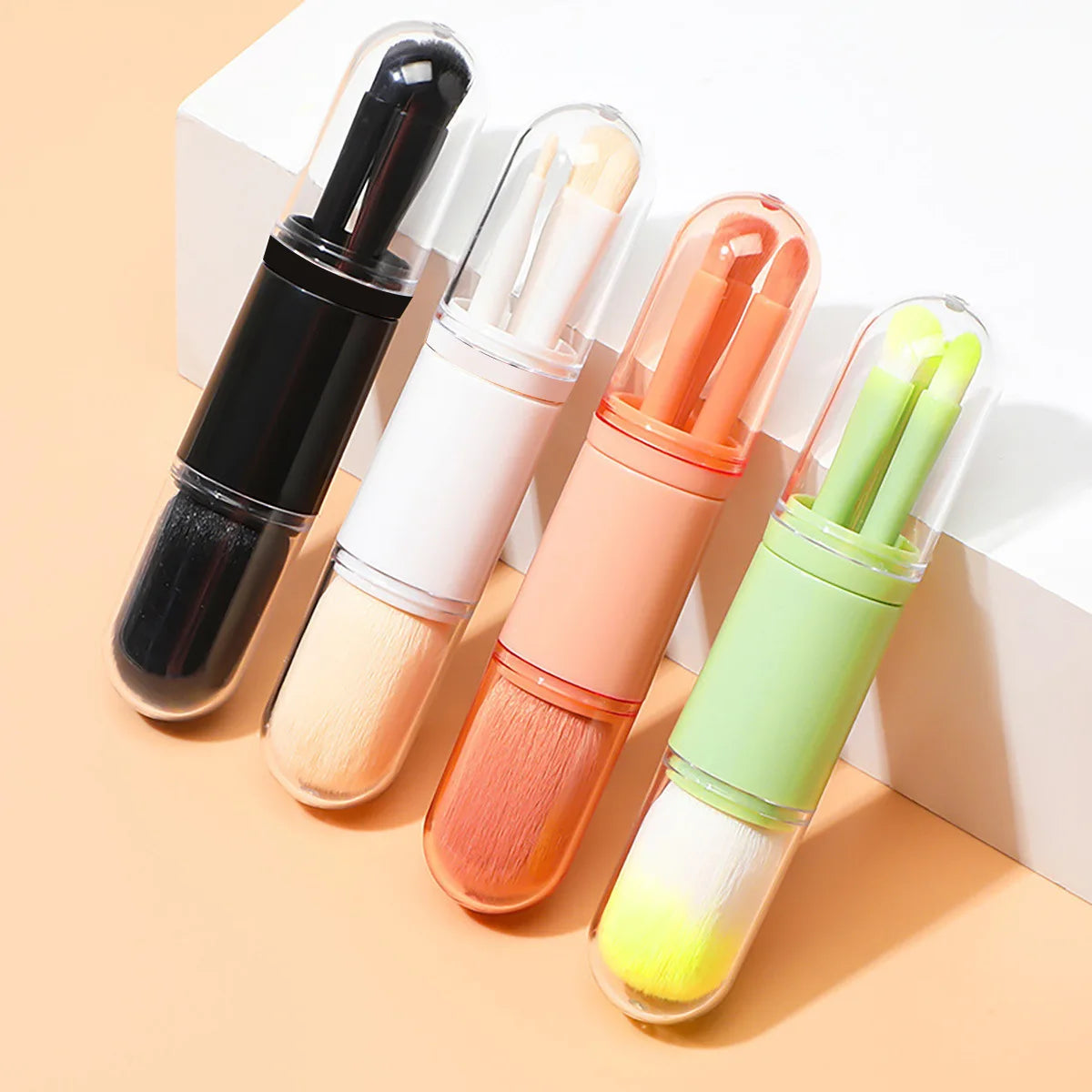 4in1 Makeup Brushes Set Retractable Blush Brush 3 Small Eyeshadow Brushes, Compact Portable for On-the-Go Touch-Up Vue
