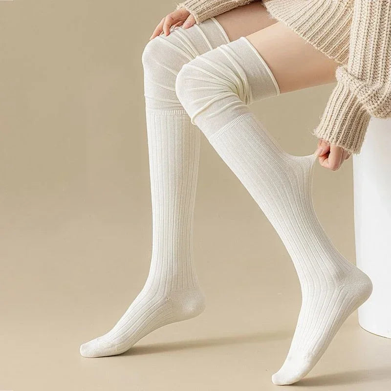 1-10Pairs Over Knee High Socks for Women Thin Solid Color Stackable Ribbed Knit Long Stockings Casual Streetwear Vue