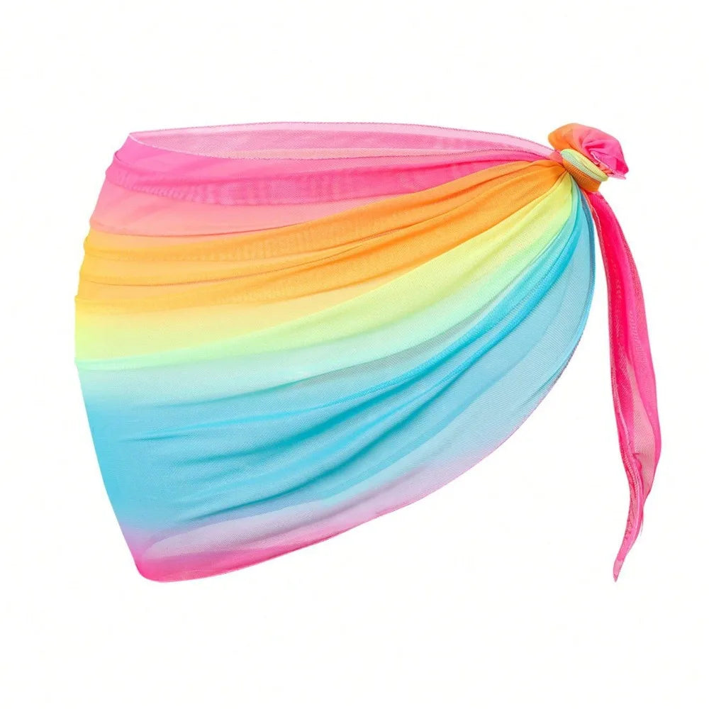Chiffon Material Beach Dress Short Length Sheer Fabric Sarongs Vue Rainbow One Size