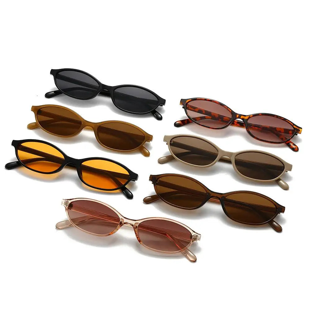 Retro Cat Eye Oval Sunglasses Lightweight Trendy Narrow Shades UV