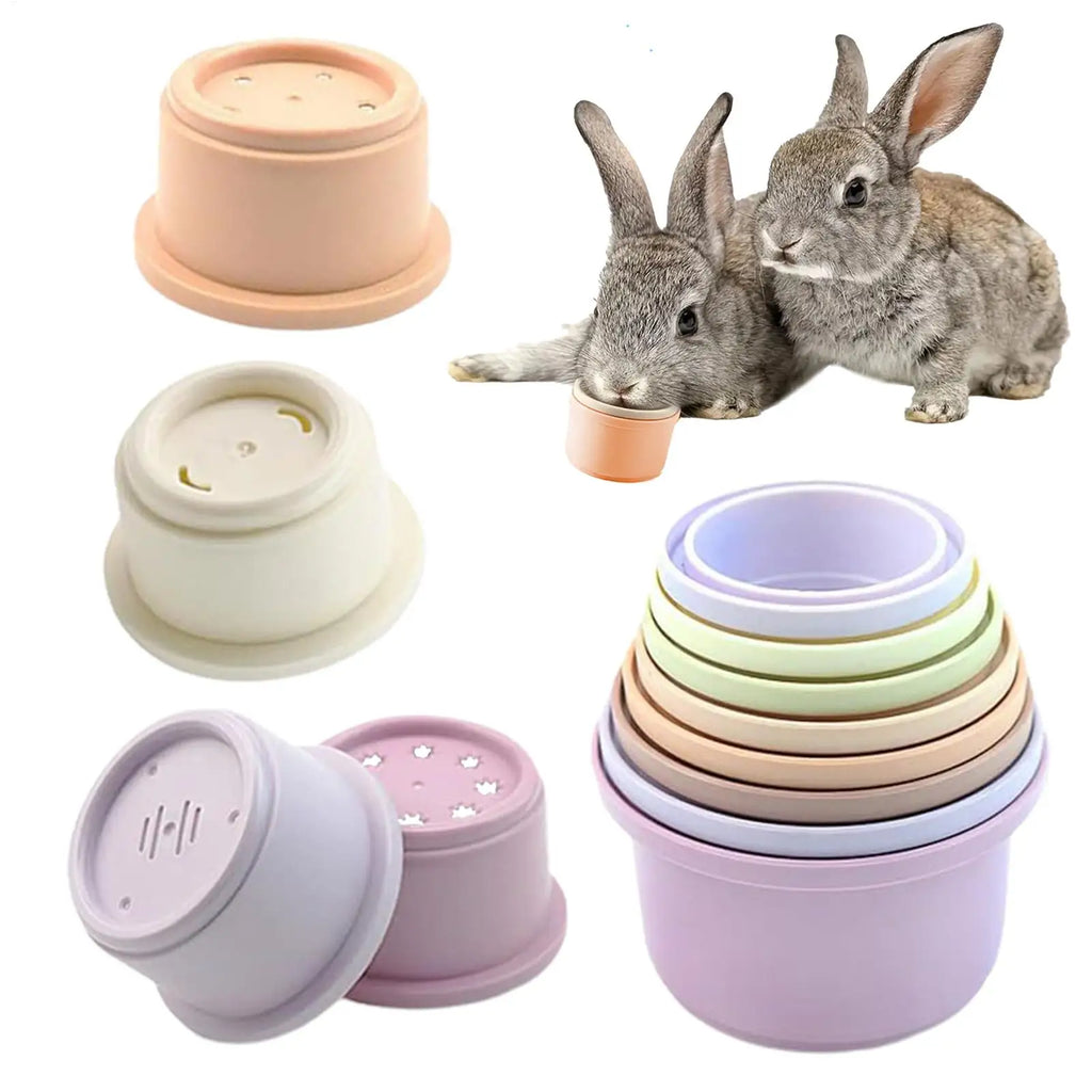 8pcs Pet Stacking Cups Toy For Rabbits Multi- Sizes Reusable Small Animals Puzzle Toys For Hiding Food Playing Bunny Accessories Vue