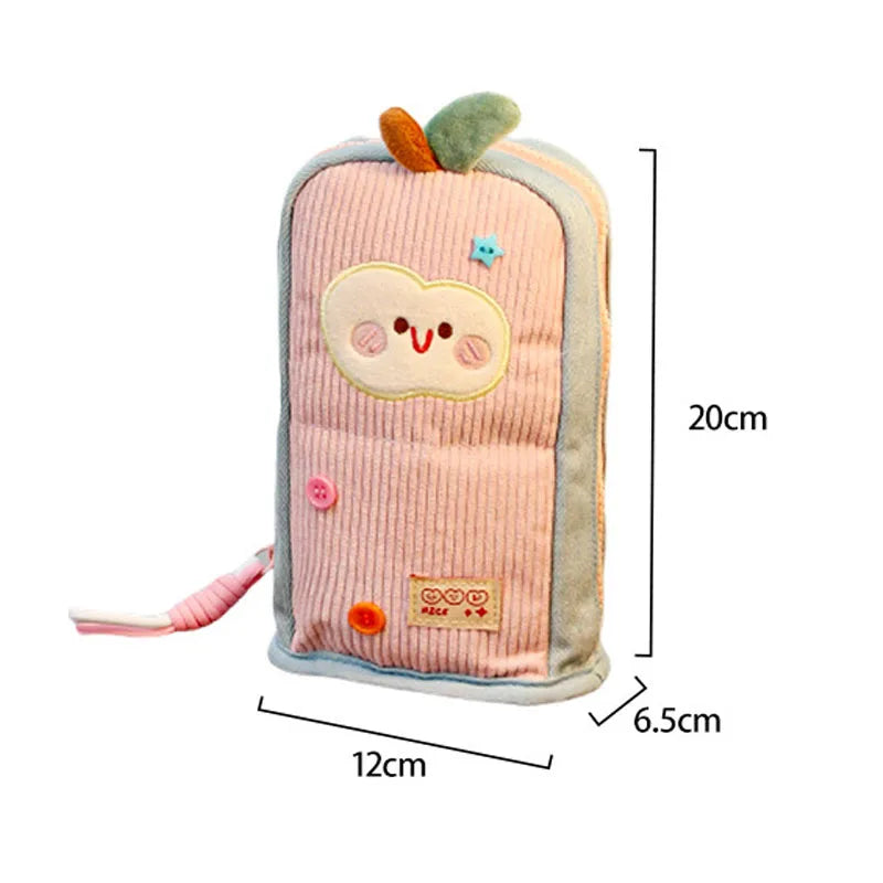 Kawaii Stand-Up Makeup Brush Storage Bag Large Capacity Animal Embroidery Denim Corduroy Cosmetic Tools Organizer with Dividers Vue