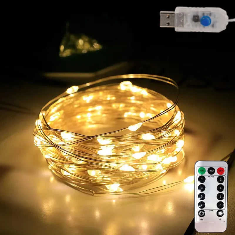 USB LED String Lights 8 Modes with Remote Control Fairy Lights for Christmas Tree Wedding Party Home Decoration Vue