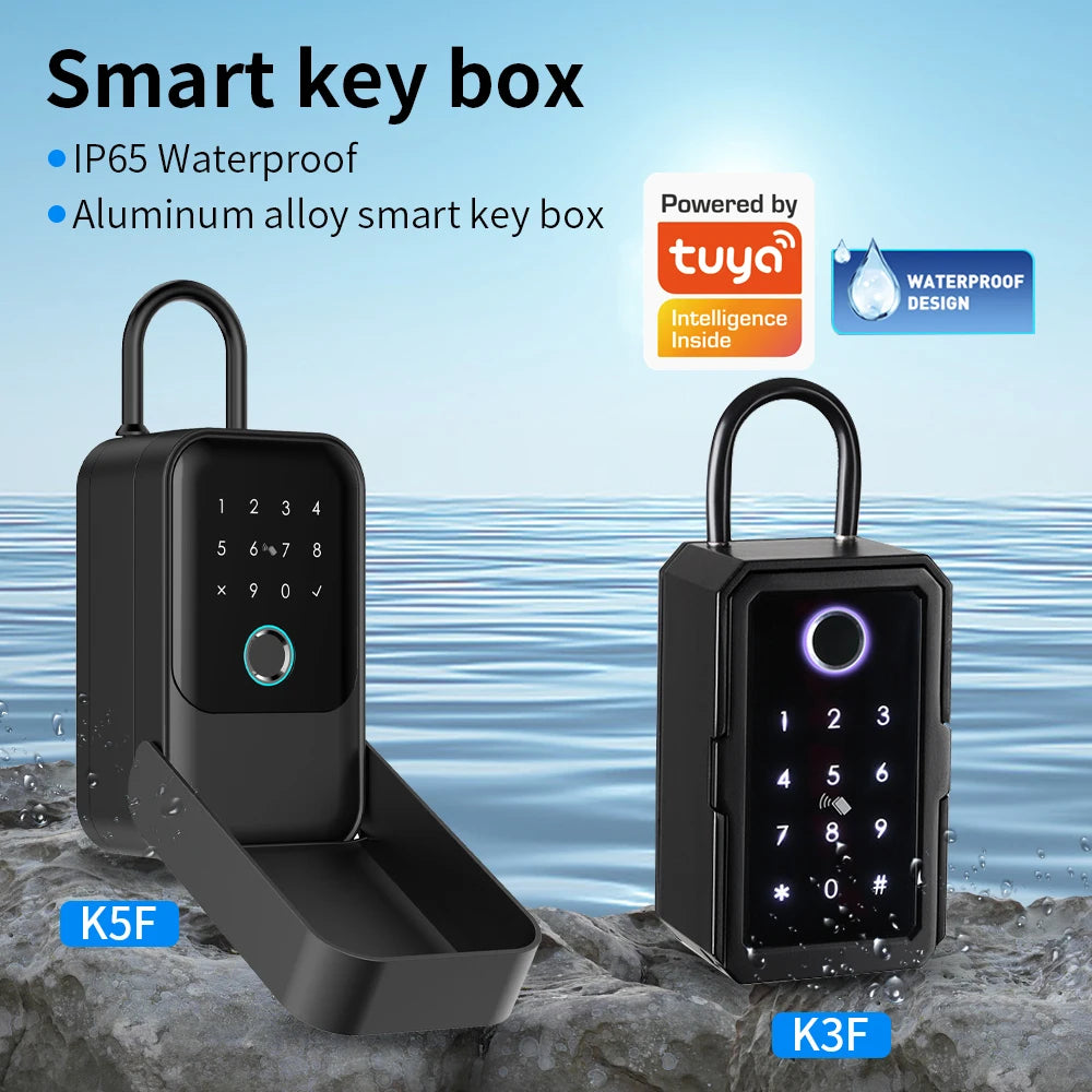 Support Tuya/TTLOCK App Bluetooth Fingerprint Key Safe Waterproof Key Storage Lock Box Password Box Key Safety Lock Box Mounted Vue