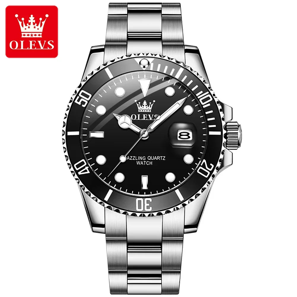 OLEVS 5885 Men's Luxury Stainless Steel Quartz Watch | Calendar Men's Quartz Watch Vue silver black China Mainland