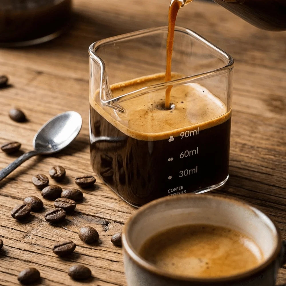 2PCS Transparent Square Measuring Pitcher with Scale 90/120ML Measuring Mini Espresso Cup Single Spouts Heat Resistant Milk Cup Vue