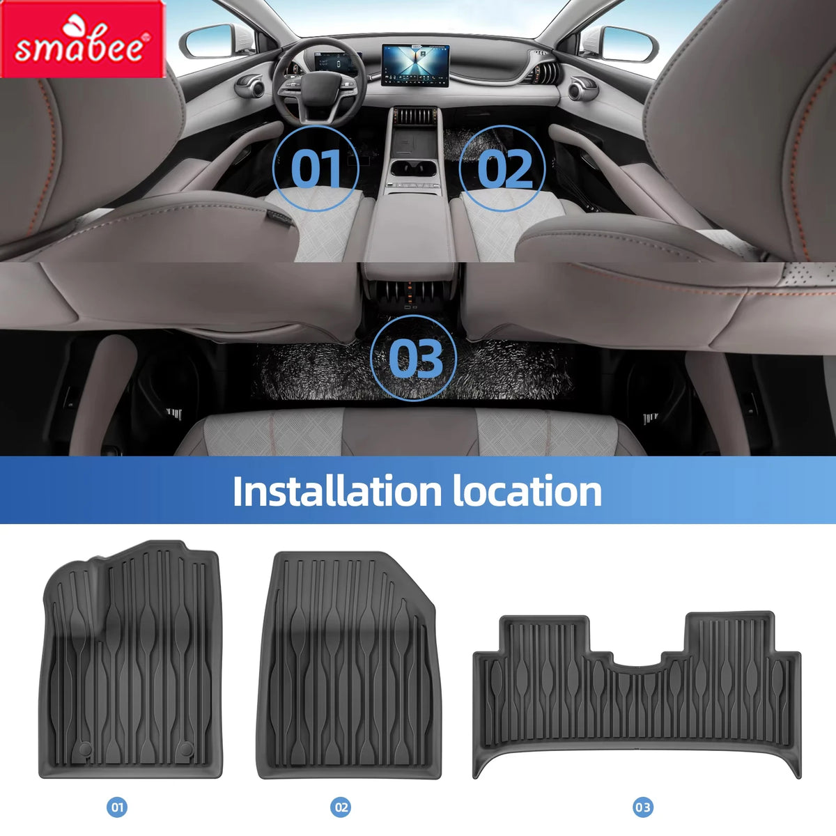 Smabee for BYD Atto 3 Atto3 YUAN PLUS 2022-2024 TPE Car All-weather Floor Mats Cargo Liner Trunk Pad Backrest Liner Accessories Vue