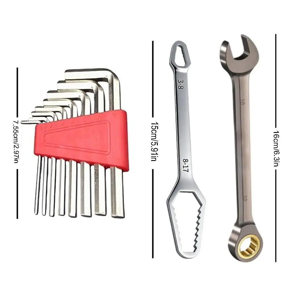 9/10Pcs Durable Ratcheting Combination Wrench Set High Hardness 72-Tooth Gear 3-17mm Self-Tightening Wrench Portable L-Wrench Vue