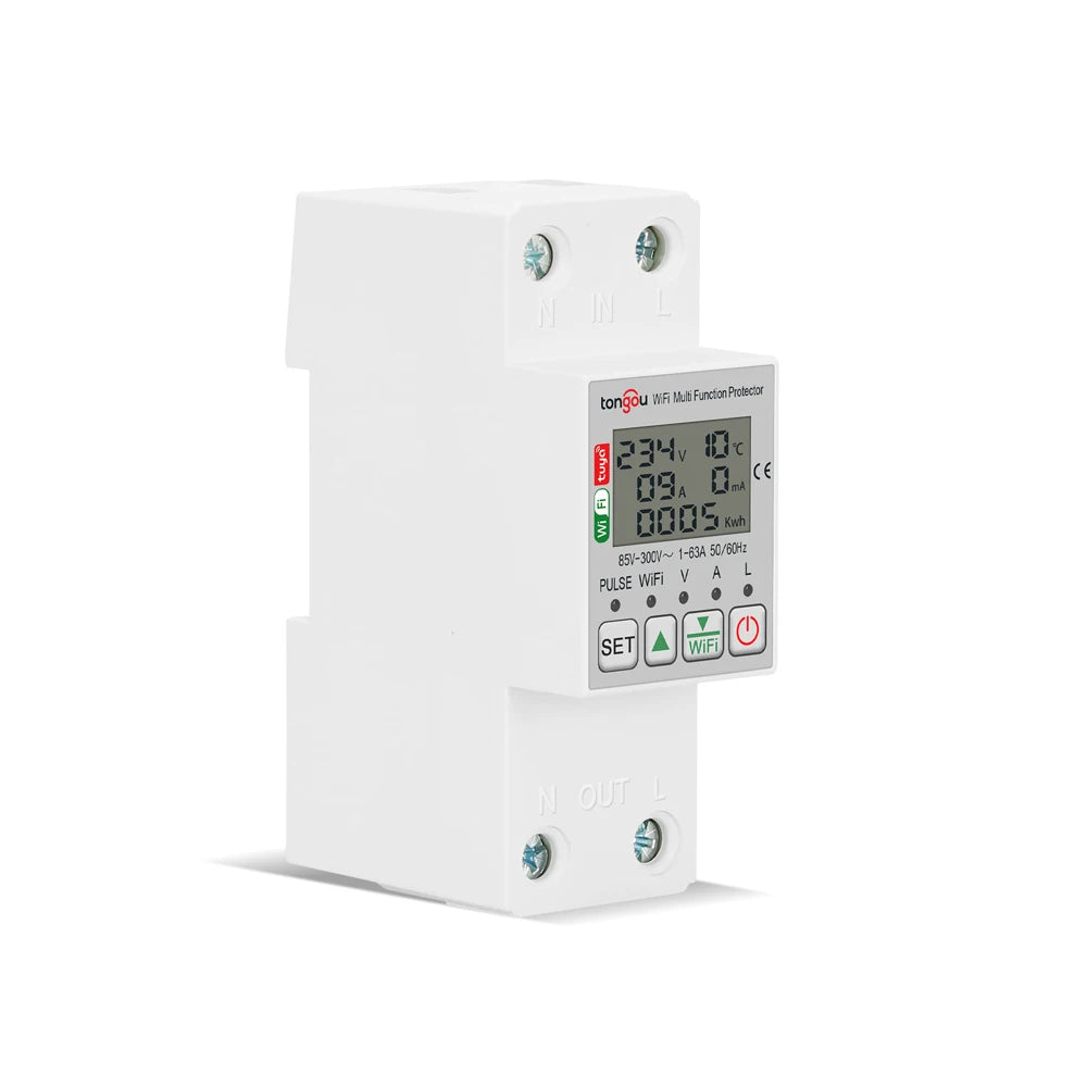 85-300V WiFi Smart Earth Leakage Over Under Voltage Protector Relay Device Switch Breaker Smart Life Energy Power kWh Meter Vue