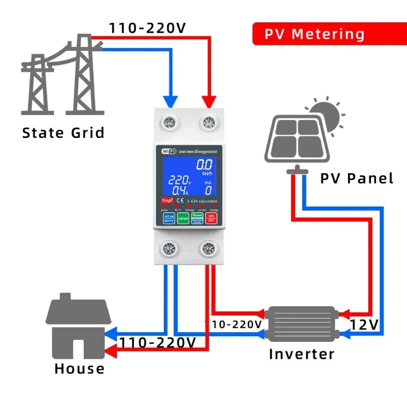 63A Smart Life PV Smart Circuit Breaker Tuya Voltage Relay 230V Wifi Current Leakage Protection MCB Automatic Switch Vue
